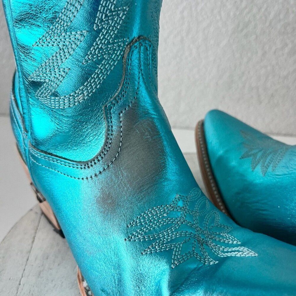 Lane SMOKESHOW Womens Cowboy Boots 7.5 Turquoise Leather Western Cowgirl Tall - Picture 2 of 13